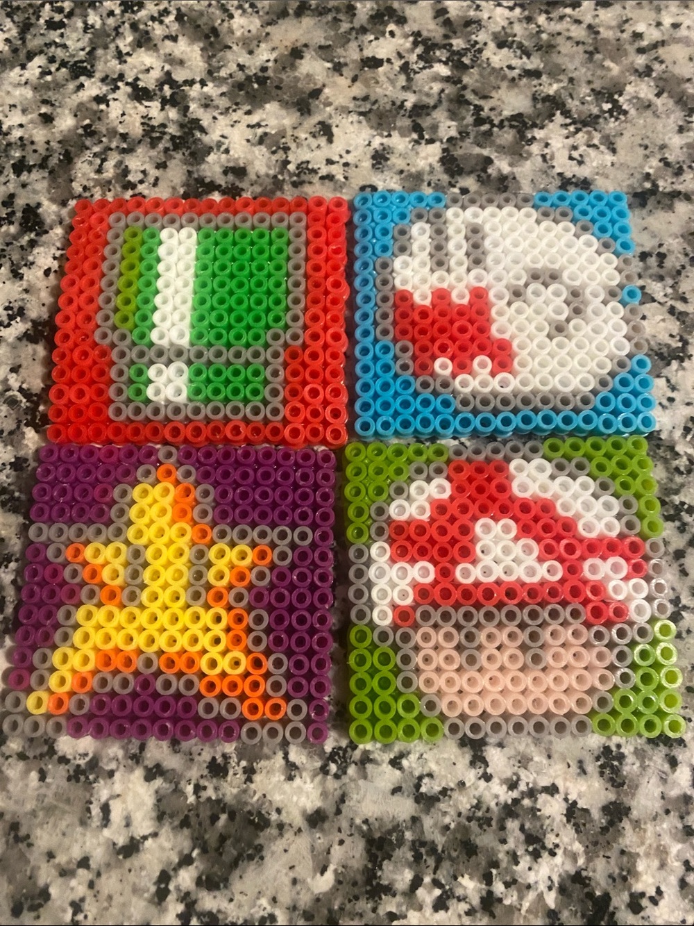 Handmade Super Mario characters perler bead coasters set of 4